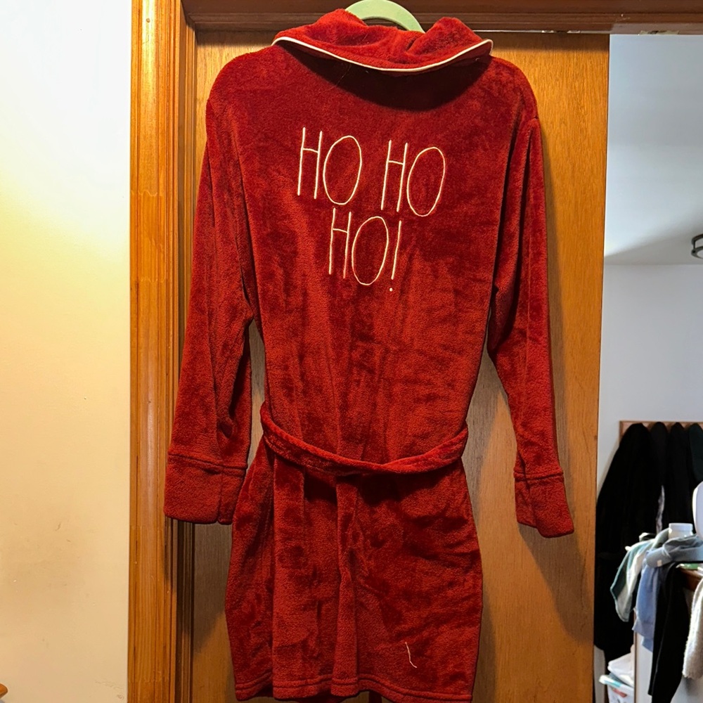 RAE DUNN Plush Red Holiday Robe - "HO HO HO!"